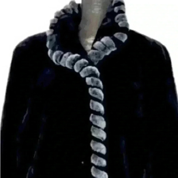 Vintage Faux Fur Luxurious Long Black Grey Long Coat Women Size M - Picture 2 of 15